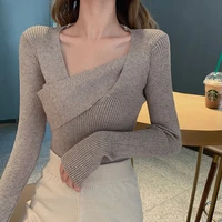 sexy v neck chic cashmere sweater pullover women autumn winter female knitted sweater slim long sleeve criss cross sweater 2021