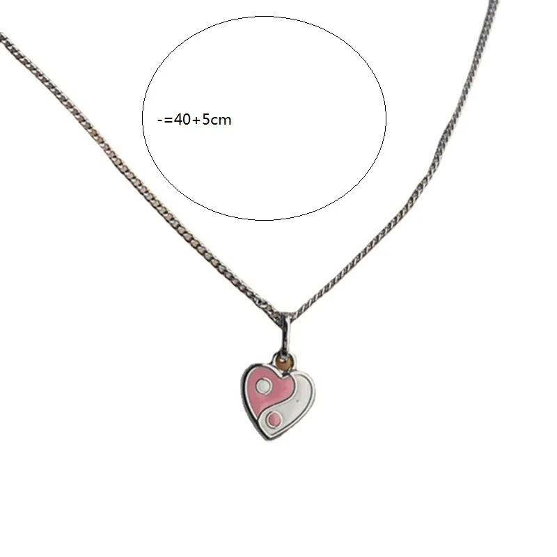 

Yin yang pink heart enamel necklace for women stainless steel Balance pendant necklace for lovers couples teengirls funny unique