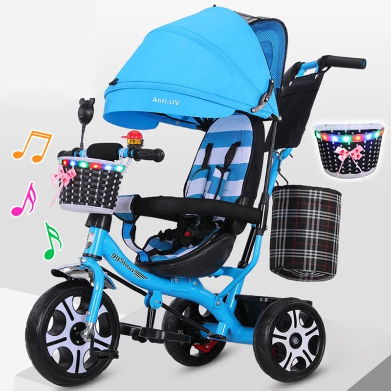 Multifunction Children Tricycle Bicycle Portable Kids Trolley Children Bike With Music Three Wheel Baby Stroller 1-6 years old