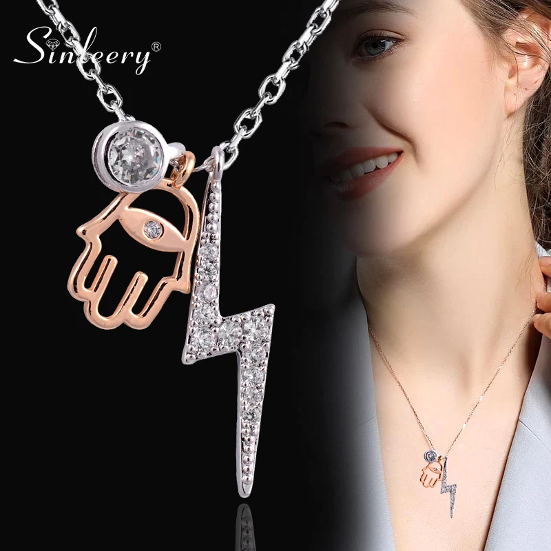 

SINLEERY Fashion Crystal Lightning Fatima Hand Pendants and necklaces Rose Gold Silver Color Choker For Women Jewelry ZD1 SSP