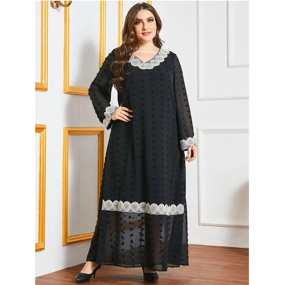 

Black Lace Abaya Women Muslim Long Hijab Dress Islamic Clothing Turkey Kaftan Gown Turkish Caftan Eid Ramadan Robe Plus Size New