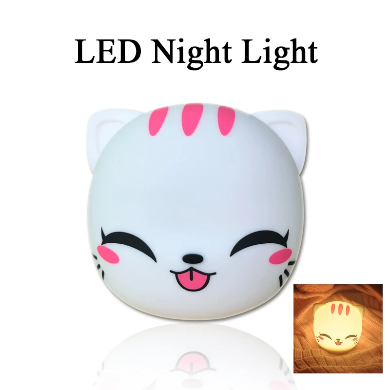 Cute Kitty Night Lights Battery Powered 3D Carton Cat Led Night Light For Bedroom Luminaria Touch Nightlights Control Christmas