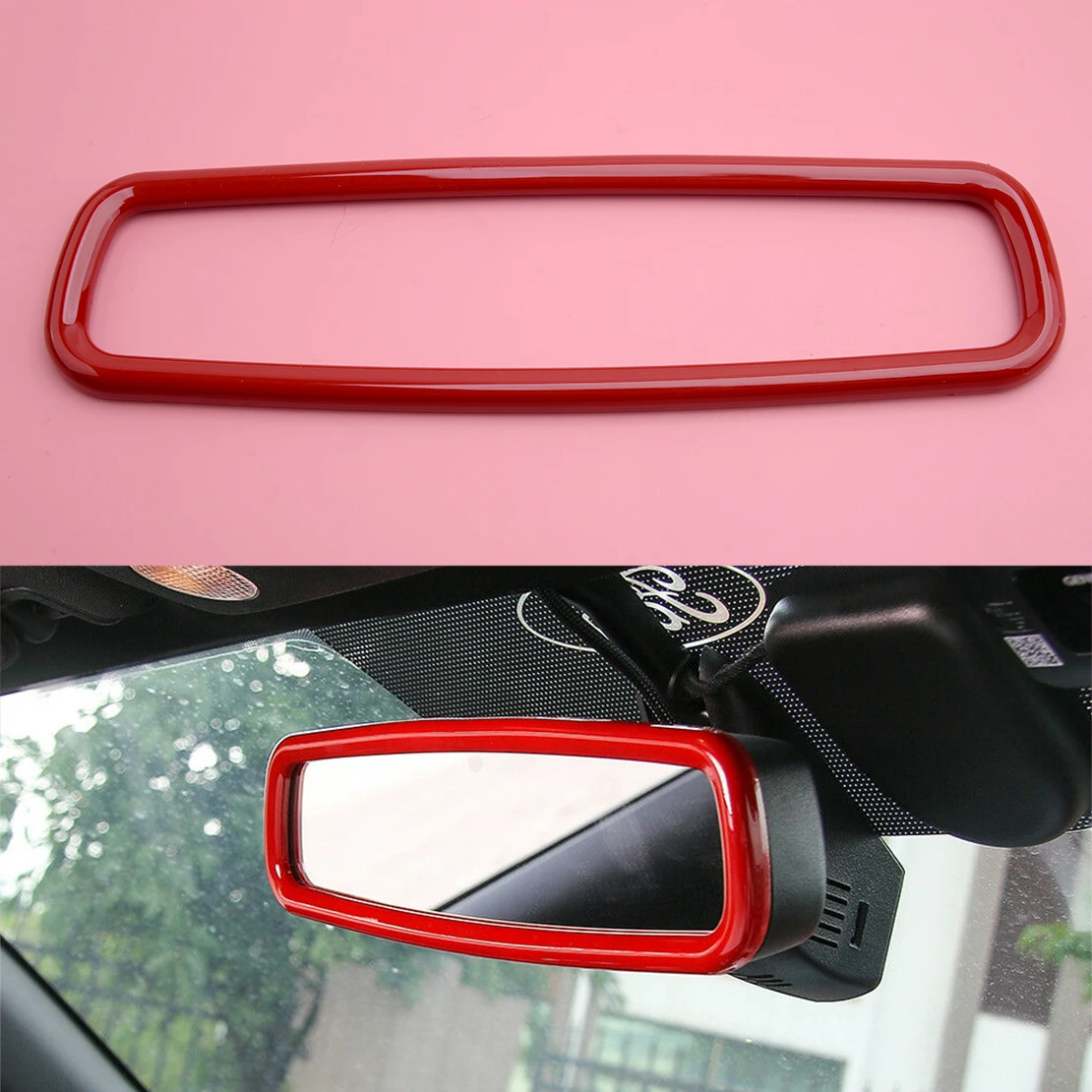 

ABS Red Interior Rearview Mirror Cover Trim Frame Moulding Fit for Ford Mustang 2015 2016 2017 2018 2019
