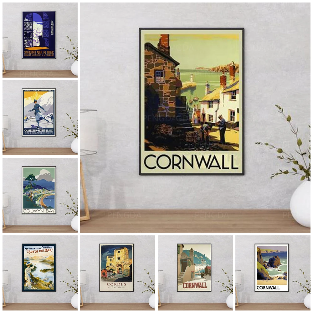 

Printed Cornwall Colwyn Bay Landscape Canvas Painting Wall Art City Travel Poster Modular Pictures Frame Home Decor Living Room