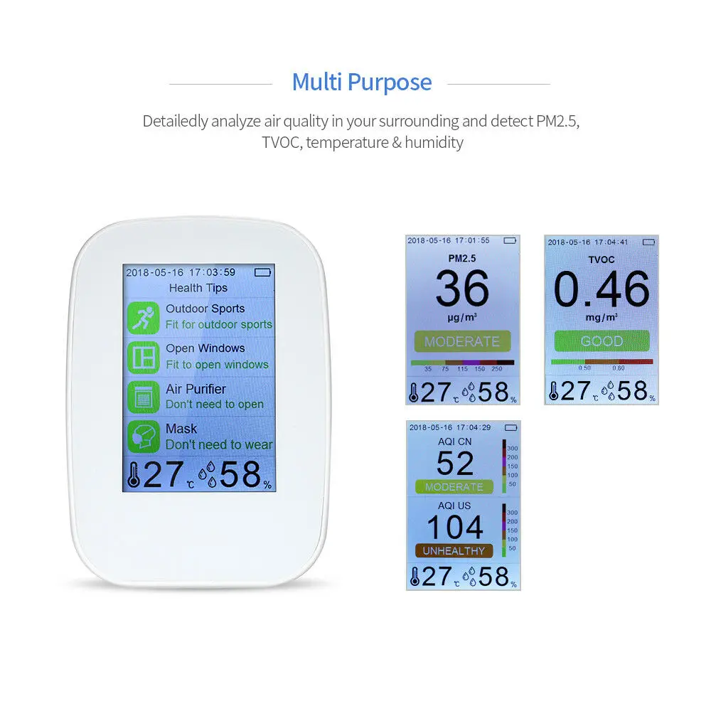 

Indoor Air Quality Detector Digital PM2.5 TVOC Tester Temperature Gas Monitor Meter