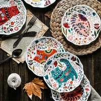 4pcslot ceramic plate 8 inch round dishes cartton cat plate hand paintedtableware dinner plates dessert plate steak tray sets
