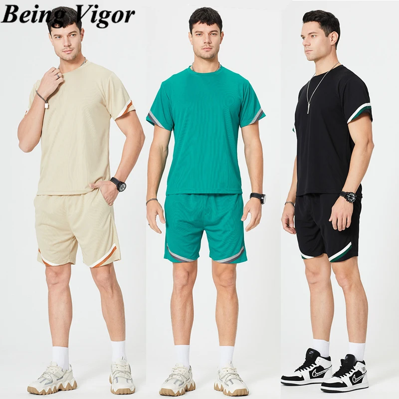 Мужской спортивный костюм из сетчатой ткани короткий рукав Быстросохнущий -