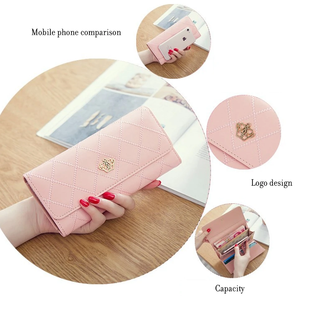 Женские бумажники и кошельки Длинный кошелек в клетку из искусственной кожи