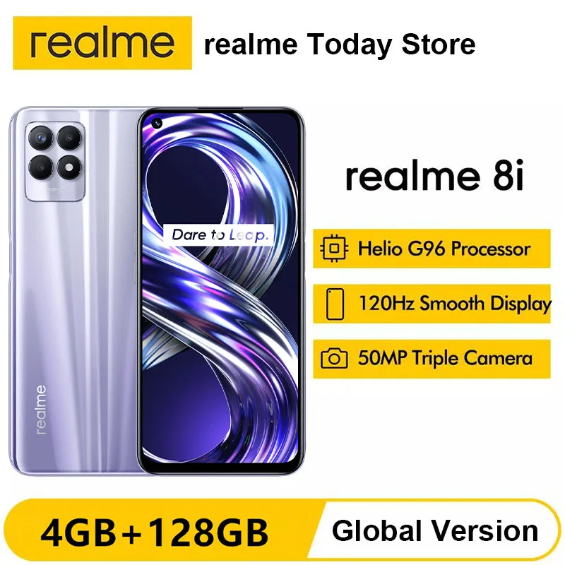 

realme 8i Russian Version Helio G96 Octa Core New Smartphone 6.6” FHD+ 120Hz Display 50MP AI Triple Camera 5000mAh Large Battery
