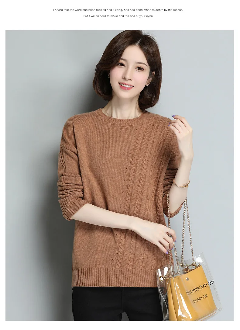 XJXKS Round neck long sleeve women sweater autumn winter new large size comfortable cashmere knitted sweater women pullover