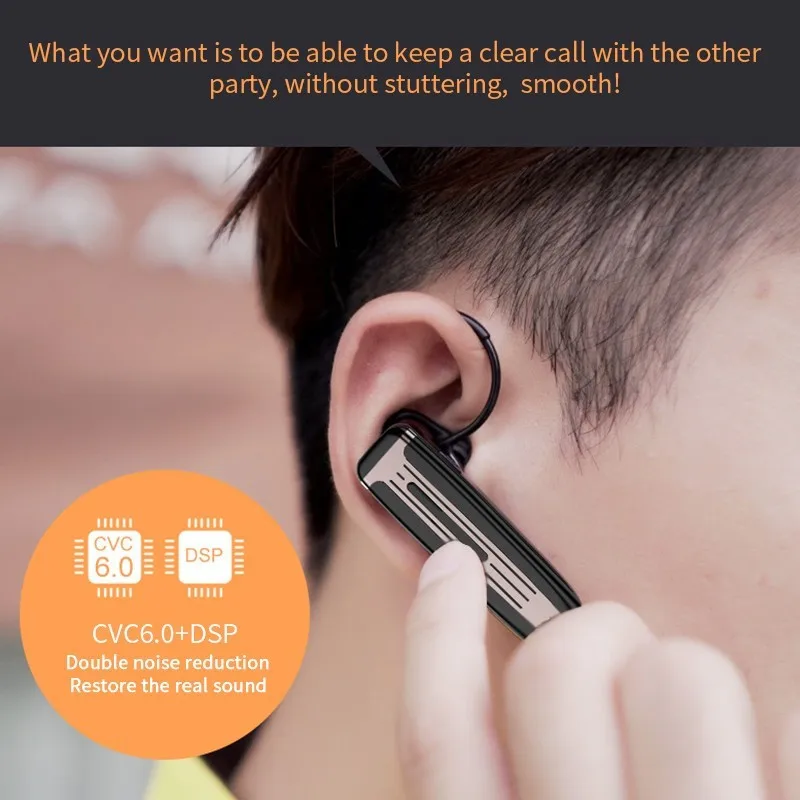 

K3A Bluetooth 5.0 Wireless Headset In-ear Long Standby Single Ear Hands-Free Call Headphone HD Stereo Sound Anti-noise Earphone