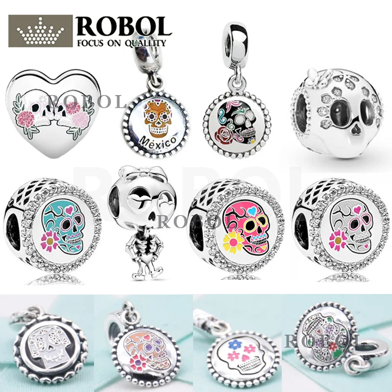 

High Quality 925 Sterling Silver Skull Charm with Original Logo Suitable for DIY Bracelet Women Jewelry Gifts Free Shipping