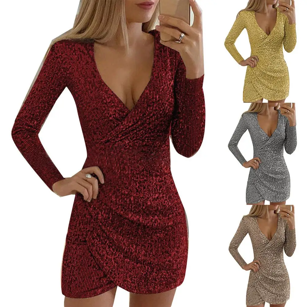 Сексуальное женское облегающее платье мини с V образным вырезом и