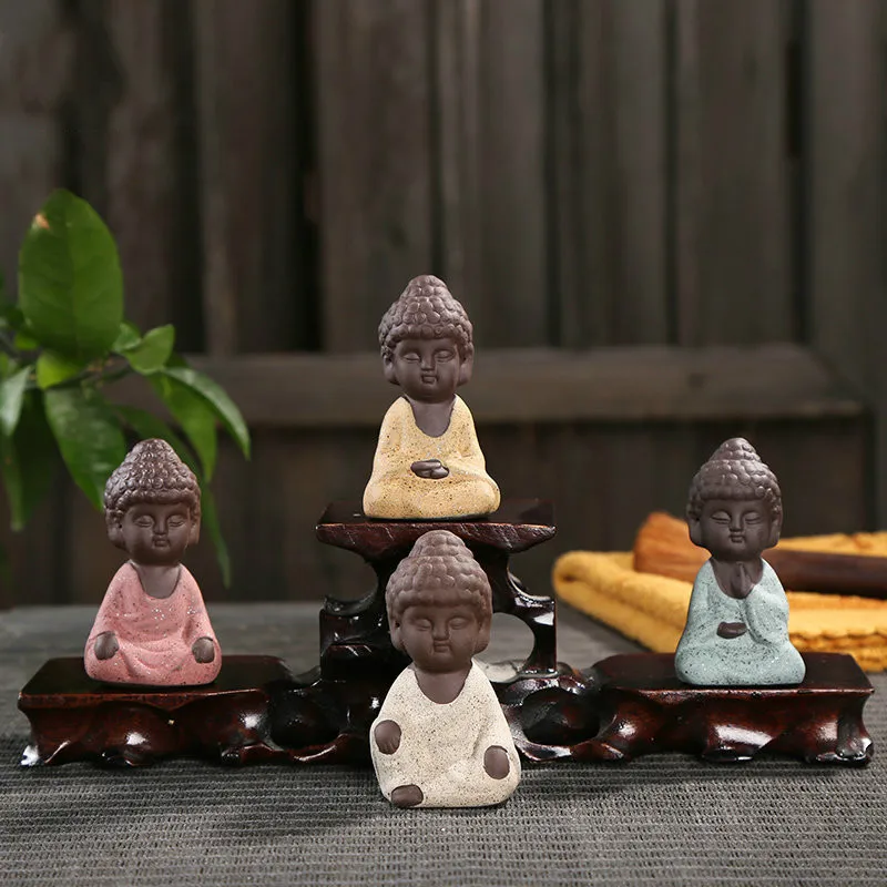 

Mini Buddha Statue Monk Figurine Tathagata India Yoga Mandala Tea Pet Purple Ceramic Crafts Zakka Decorative Ceramic Ornaments