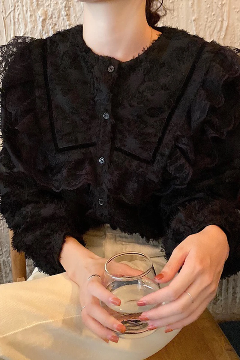 

Kimotimo Womens Blouse Tops 2021 Spring Apricot Long Sleeve Office Ladies Lace Elegant Shirts Vintage Blusas Feminine Casual
