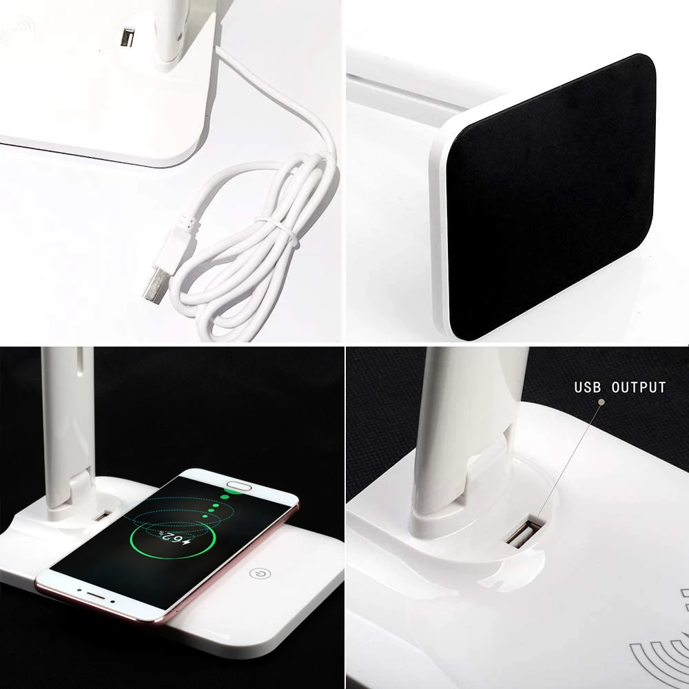 10w led desk lamp with phone wireless charger usb charging port dimmable eye caring office lamp for work folding design free global shipping