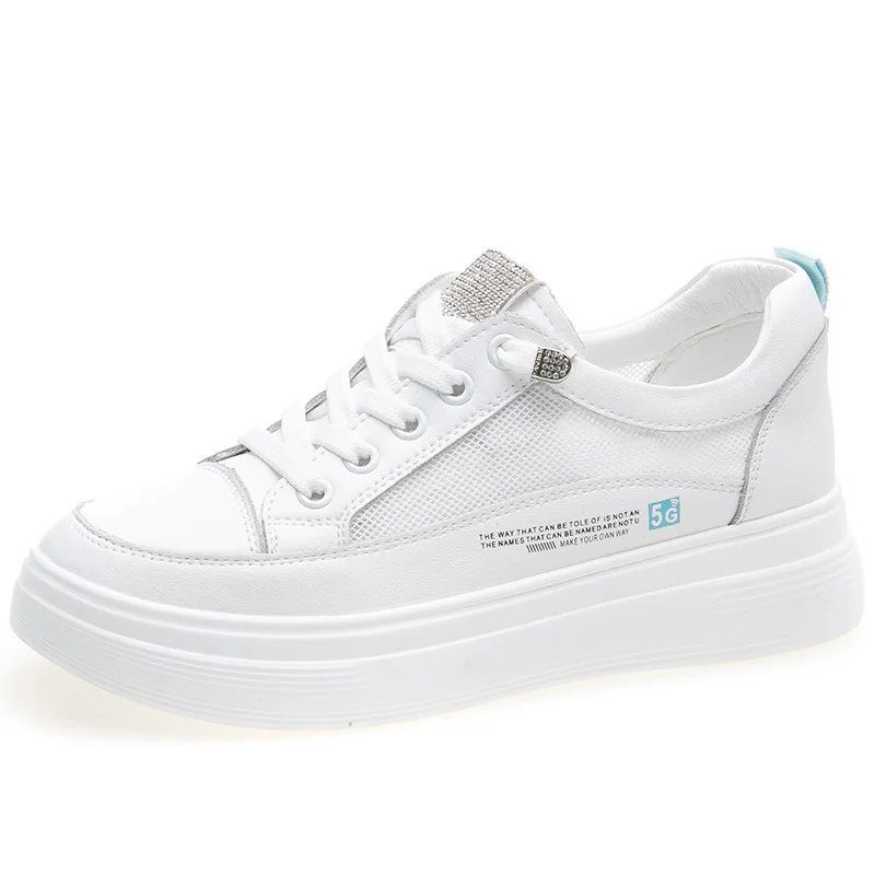 

2021 Fashion Leather Women's Shoes Brand New Leather Shallow Mouth Casual Mesh Sneakers Free Shipping