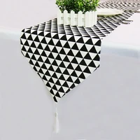 1pcs luxury linen table runners home decoration black white modern style table runner cloth for wedding party decorations