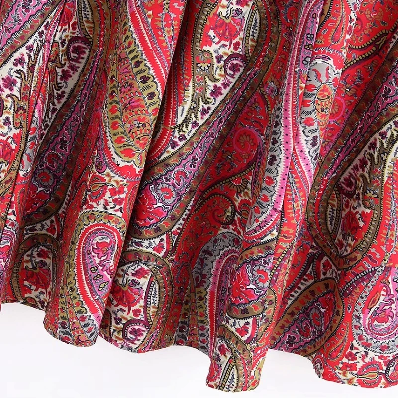 Женская винтажная юбка миди с принтом пейсли Повседневная широкая на молнии