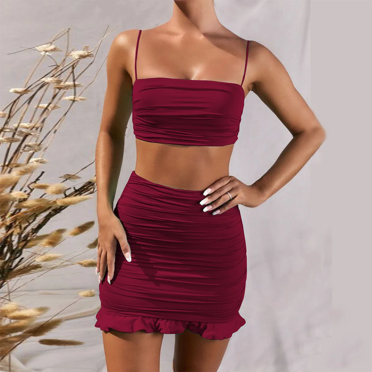 

2021 Summer New Women's Sexy Two-piece Ruffled Dress Fashion Female Bodycon Dress Lady Off Shoulder Ruffle Dress