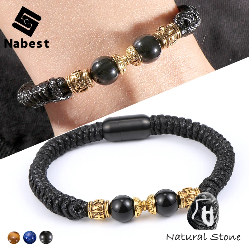 Мужской браслет из Тигрового Глаза натурального камня обсидиан лазурит бисера