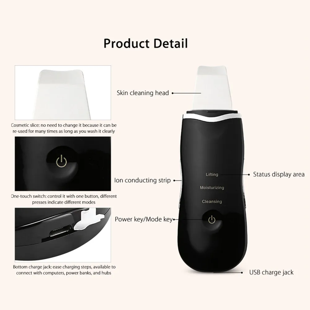 

Ultrasonic Skin Scrubber Deep Face Cleaning Ion Acne Blackhead Remover Peeling Shovel Cleaner Facial Massager Skin Care Tool