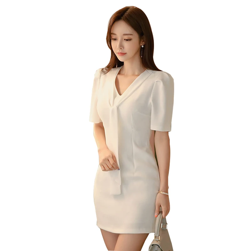

Elegant Women Mini Dress Short Sleeve Solid Fashion Bodycon Dresses Office Lady Chic Korean Style Vestidos Dresses