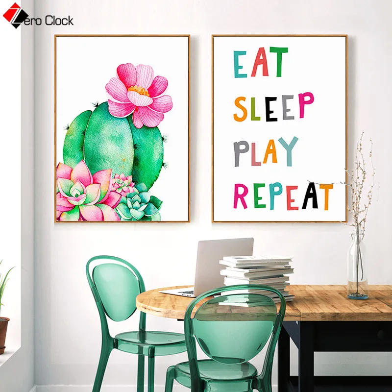 Постер с цитатой Картина с аккуратным принтом кактуса на тропическую тематику Картина на холсте в минималистическом стиле для украшения стен в гостиной или кухне.