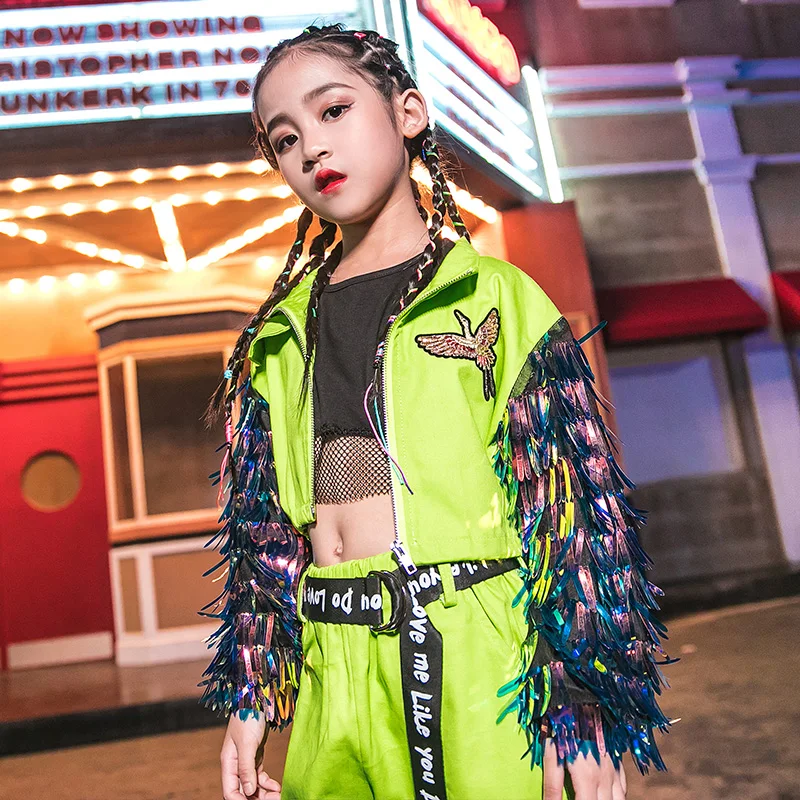 

Autumn New Children Jazz Dance Costume Girls Hiphop Loose Fluorescent Colorful Jacket Kids Street Dance Performance Tide DWY2370