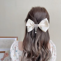 fashion fabric bow hair clips hairpin for women girls rhinestone chain tassel jewelry hair bows clip hairgrip hair accessories