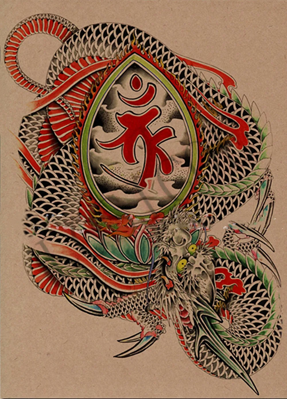 Креативный боди-арт Ukiyo-e тату Ретро плакат крафт-бумага бумага для печати