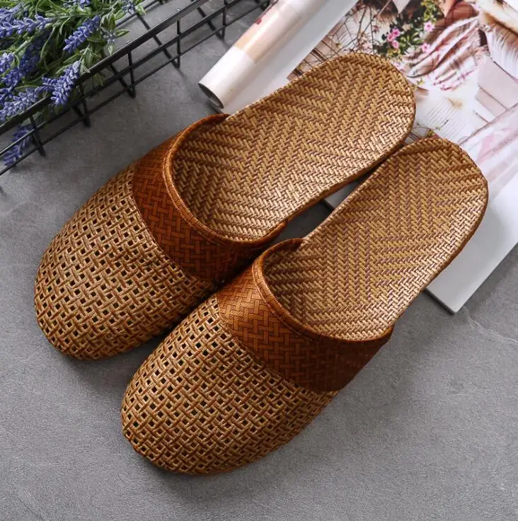 Шлепанцы мужские для дома сланцы дышащие Нескользящие льняные дизайнерская