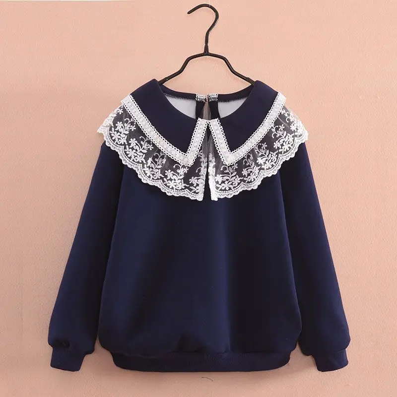 

Girls Backing Shirt Spring and Autumn 2021 New Zhongda Children's Foreign Style Lace Wear Long Sleeve T-Shirt Jacket