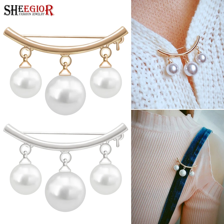 Женская металлическая брошь с жемчугом золотистая/Серебристая жемчугом|Броши| |