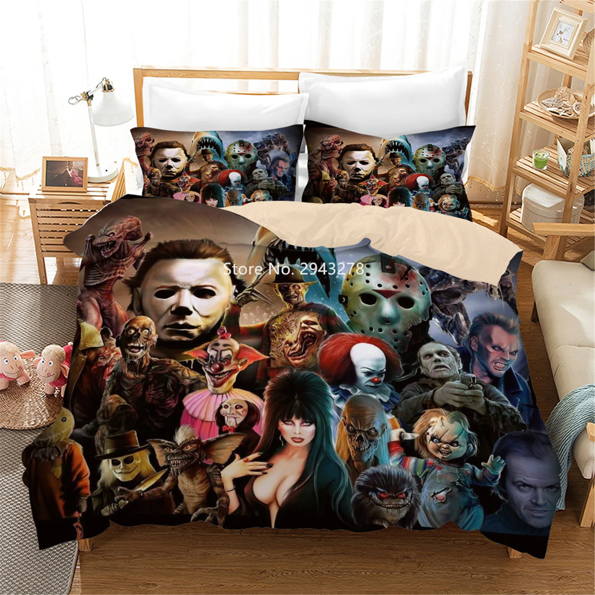 

Home Textile European and American Horror Film Horror Doll Pattern Duvet Quilt Cover Pillowcase Bedding Adult Bedroom Decoration