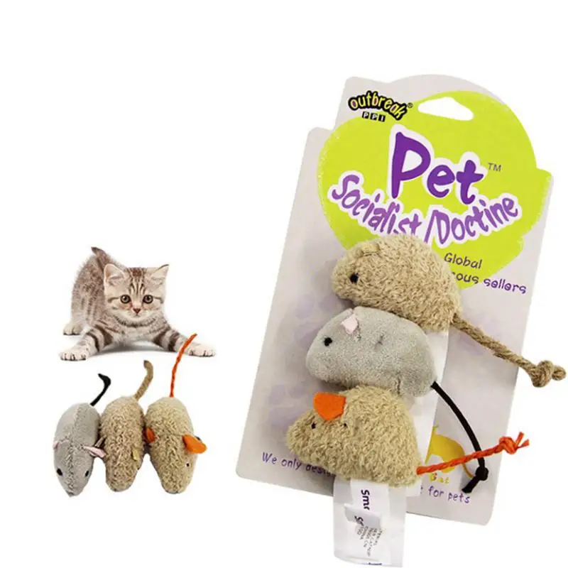

3Pcs Cat Mice Toys Interactive Bite-Resistant Plush Cute Cat Interactive Toys Cat Chew Toys Pet Supplies Cat Teeth Toys