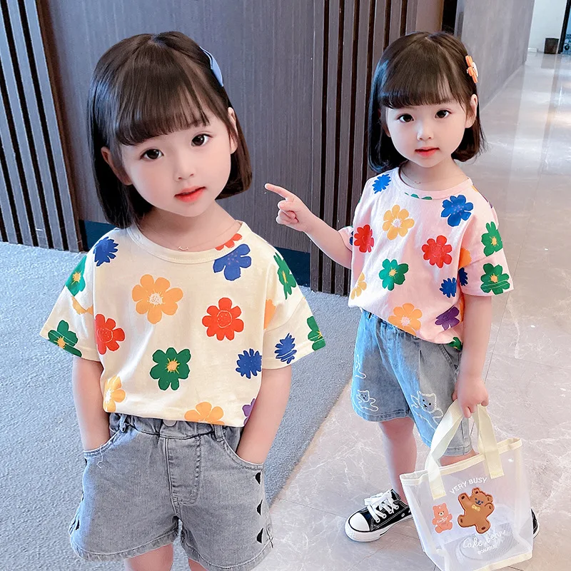 

Children's Summer Children's Short-sleeved Top 2021 New Baby Girl Print Half-sleeve Girl T-shirt Kids Clothes Kids Clothes