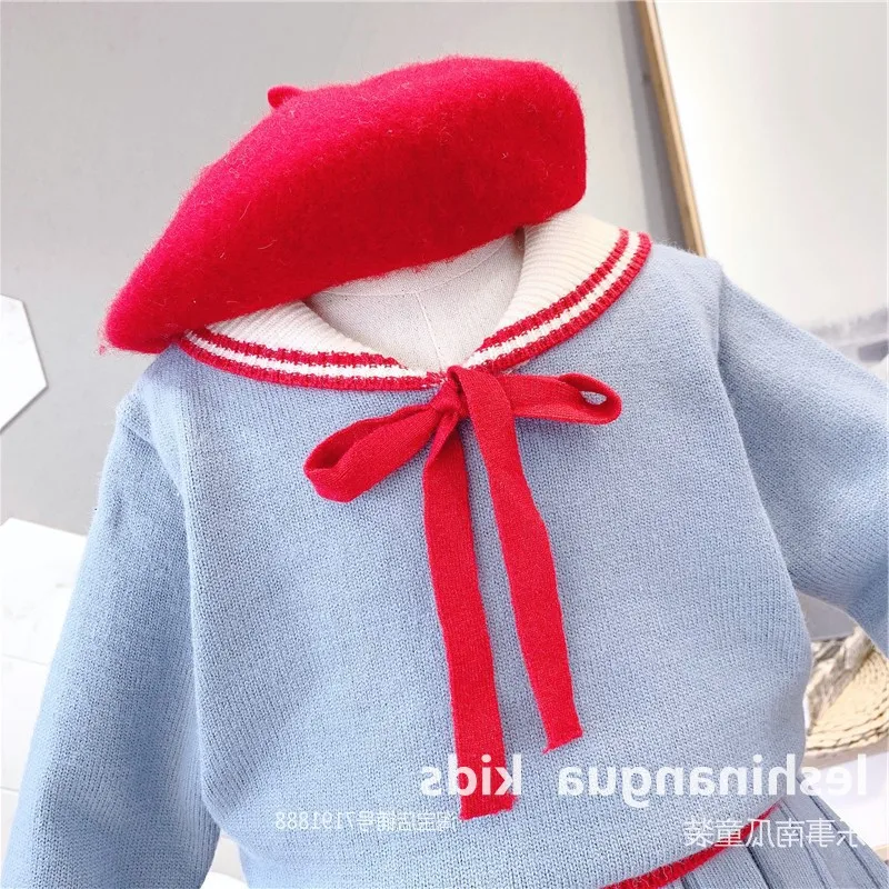 Вязаный костюм для маленьких девочек 4-6 лет, осенне-зимние комплекты одежды для девочек, свитер+ юбка, Детский комплект утепленной одежды, спортивный костюм