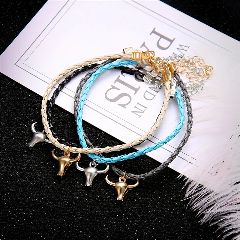 Бохо голова быка ручной цепи для женщин Мода черный белый Вощеная полоска