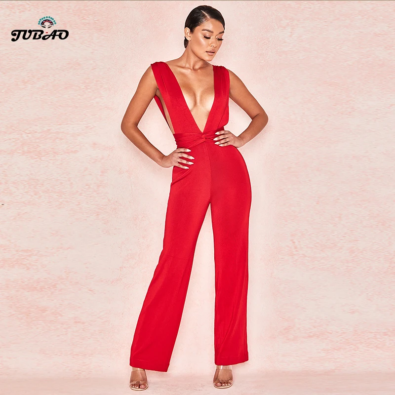 Летний Новый женский модный сексуальный красный комбинезон с открытой спиной и