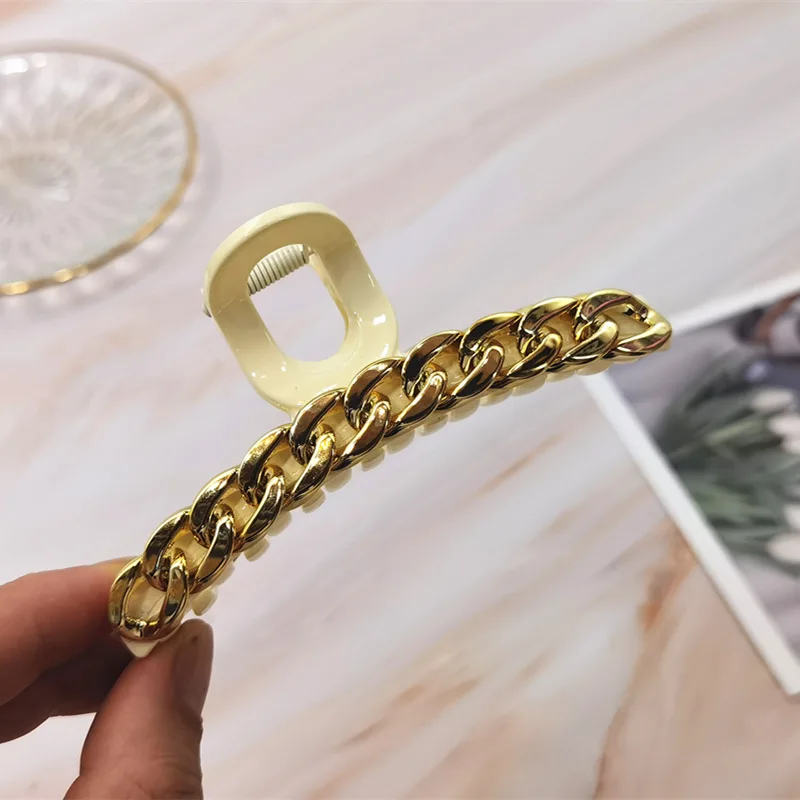 

New Acrylic Hair Claws Alloy Chain Claw Clips For Woman Large Size Barrette Shark Crab Ladies Fashion Hair Accessories