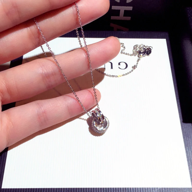 

Exquisite Shine Round Buckle Necklace High Quality AAA Zirconia Buckle Chain Temperament Jewelry Pendant Birthday Christmas Gift