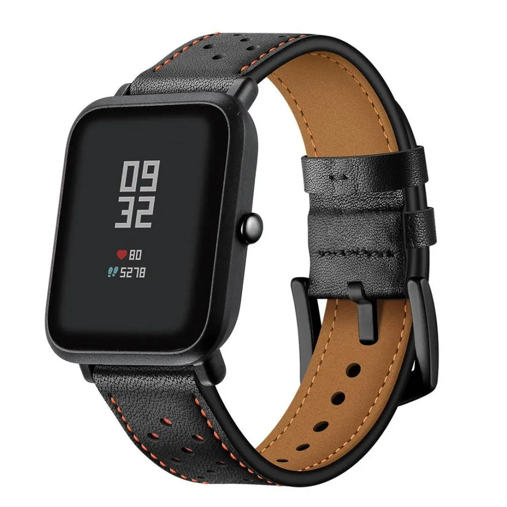Ремешок кожаный для Xiaomi Huami Amazfit Bip BIT PACE Lite Youth браслет смарт часов шириной 20