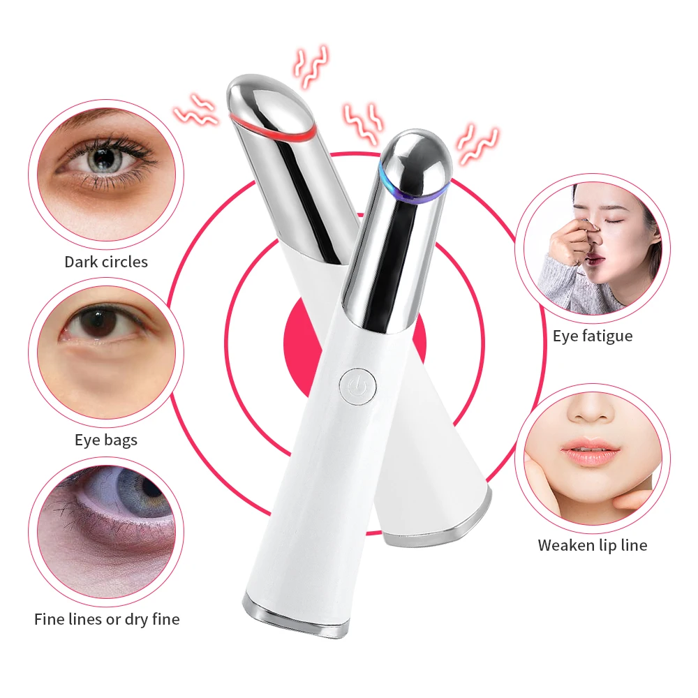 Мини массажер для лица и глаз ионный согревающий виброкарандаш удаление морщин