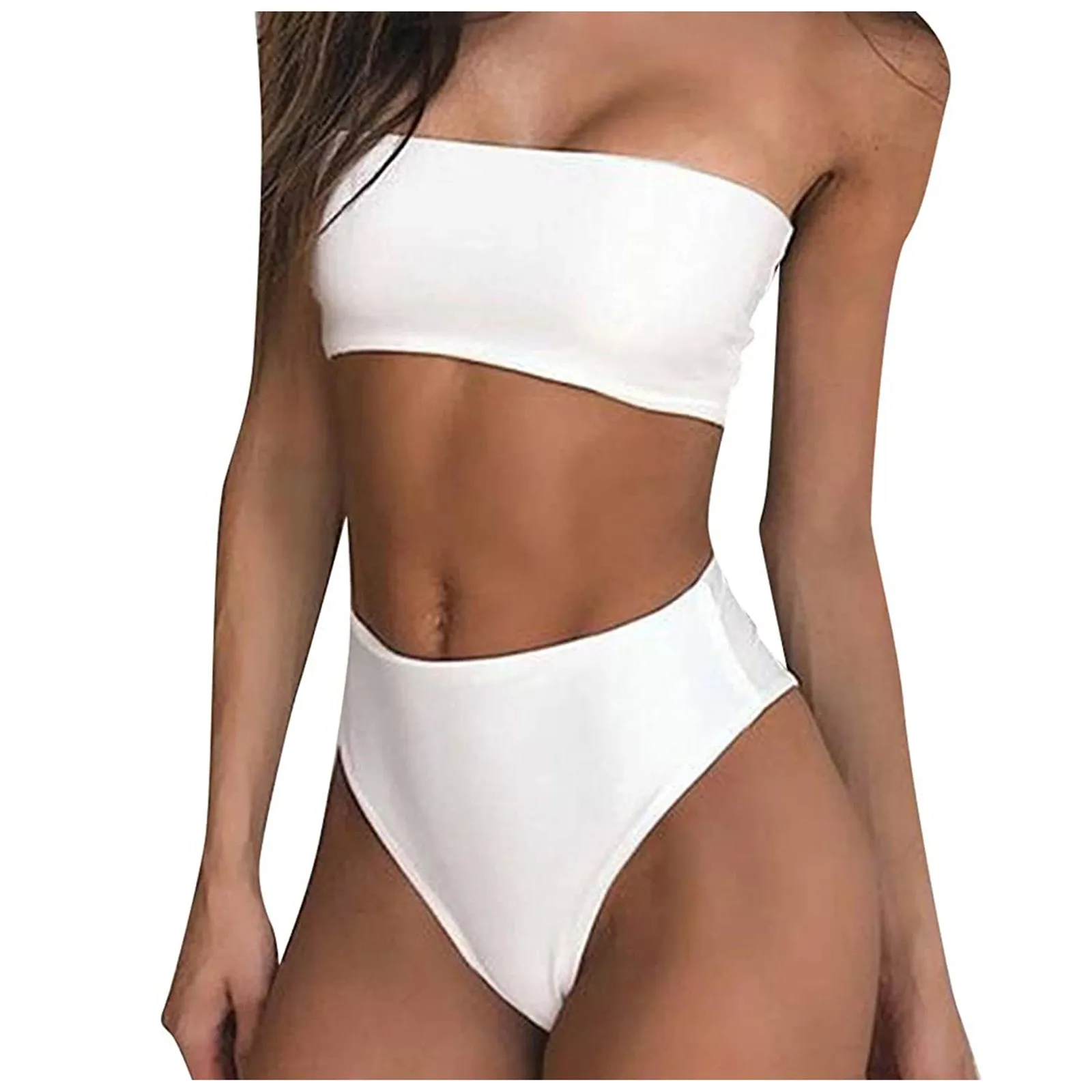 Bikini 2021 Swimwear Women's Sexy Solid Color Bralette Tops Set Two-piece Swimsuit Fashion Women | Женская одежда