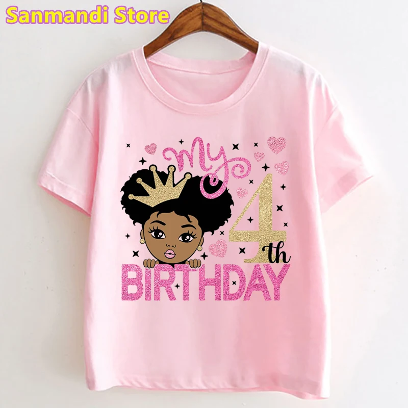 Футболка с графическим принтом Pink My 2th-9th на день рождения, черная волшебная футболка принцессы, детская одежда, футболка поппин меланина, то...