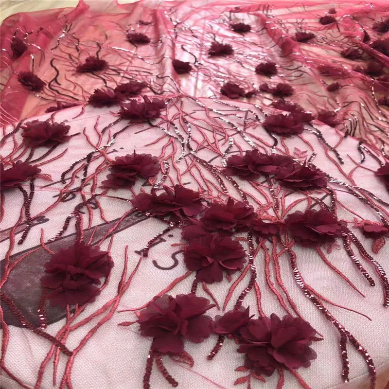 

new design lace african lace fabric 3D flowers lace fabric, pink 3D Appliqueld ace fabric evening dress lace fabric J14-67