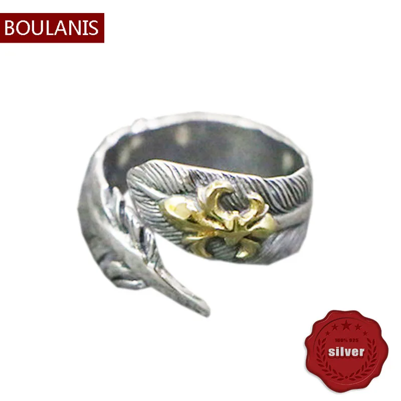 

S925 sterling silver ring handmade feather net red street photography jewelry couple retro fashion opening style