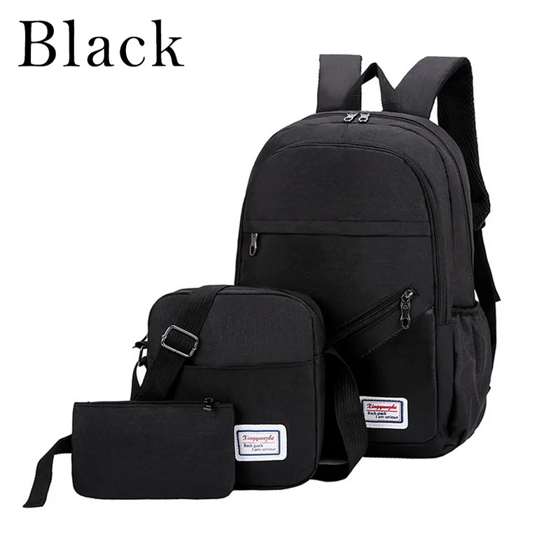 black MoneRffi зарядка через usb холст рюкзак 3 шт./компл. Для женщин школьные женские школьные сумки, школьные рюкзаки для девочек-подростков человек Студент Книга сумка обувь мальчиков - Цвет: black