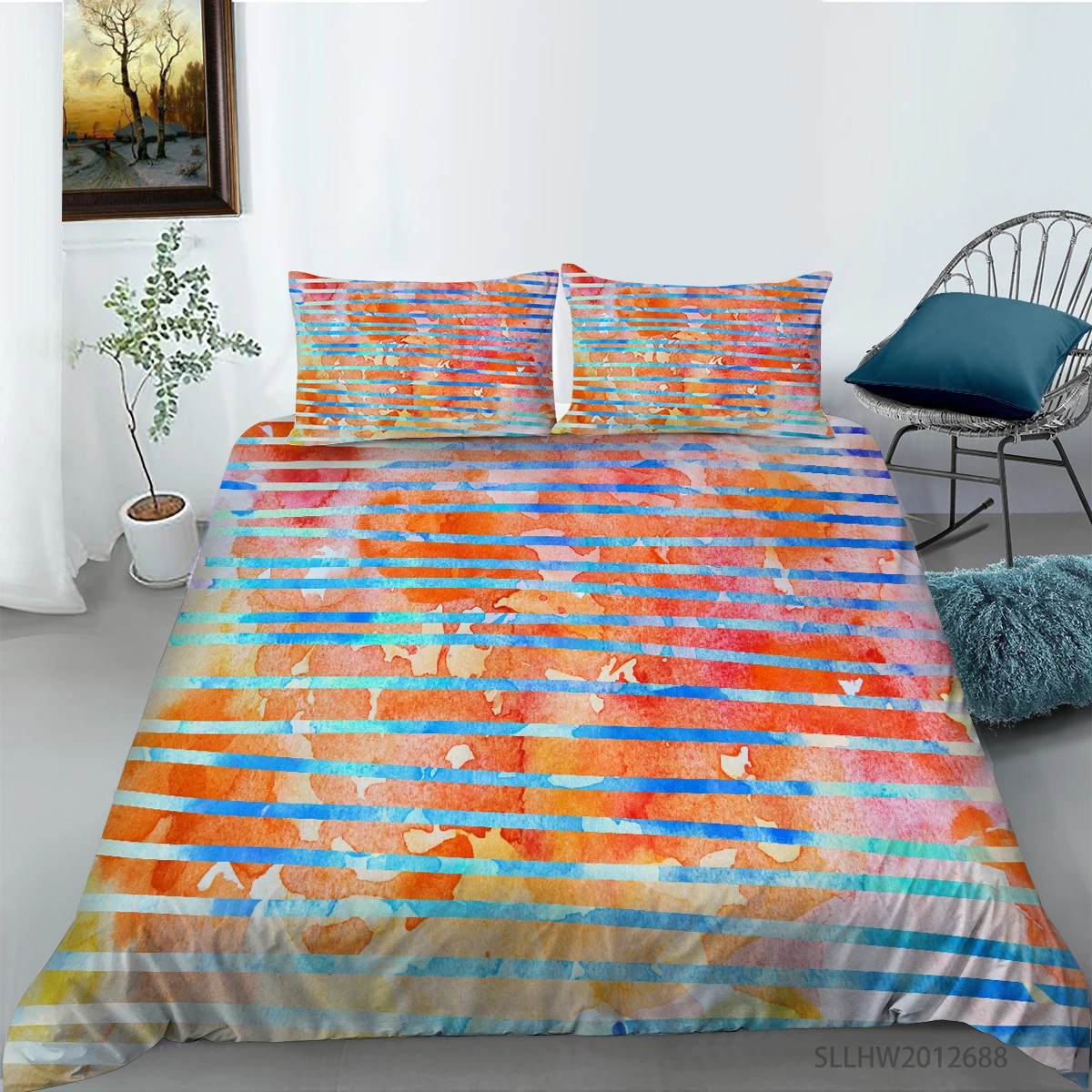

Luxury Horizontal Watercolor Lines Printing Bedding set Duvet Cover Set with Pillowcase Bedroom Decor Home Textiles